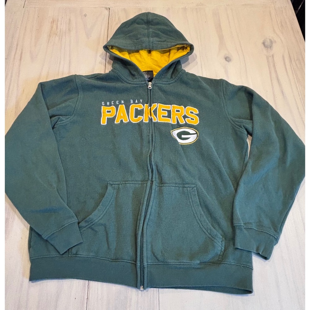 NFL Team Apparel Green Bay Packers Youth XL Full Zip Hoodie Green Gold RN67891